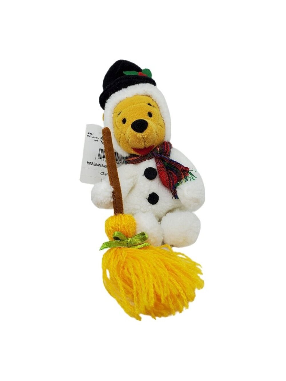 Disney Store Mini Bean Bag Snowman Pooh Plush 8" With Broom Winter Holiday Colle